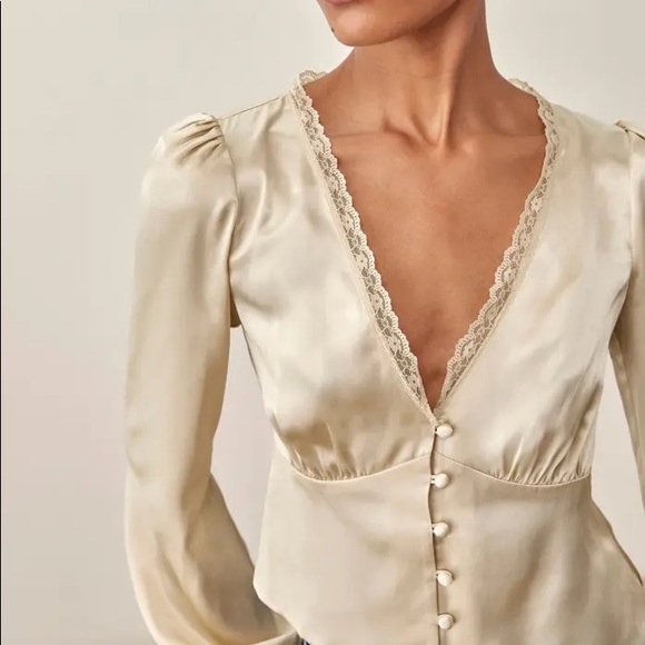 NWT Reformation Rosen Ruffle Silk Blouse - Ivory - Picture 4 of 6